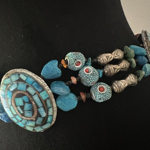 Vintage Rare OOAK Large Heavily Decorated Faux Turquoise Concho Chain Link Belt